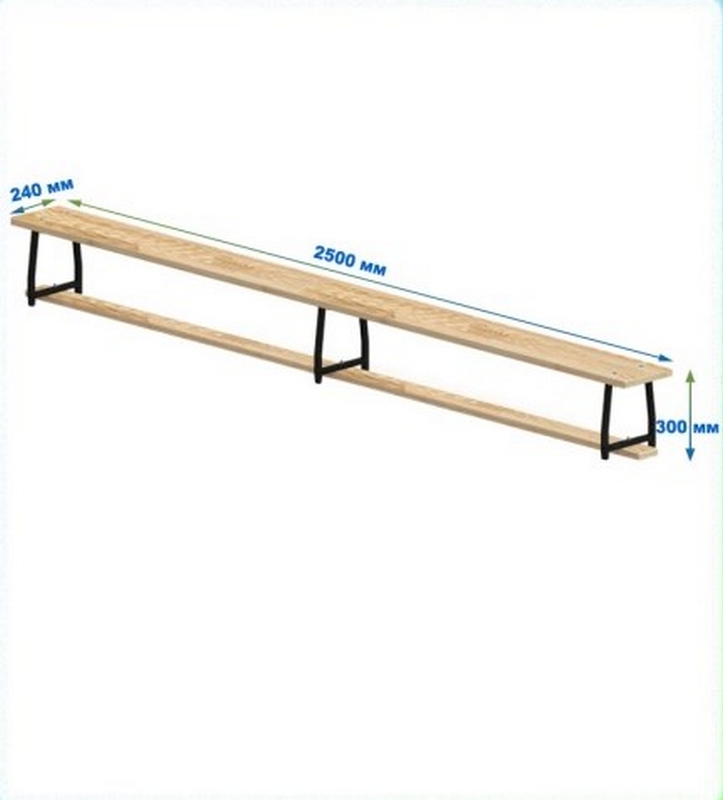 Скамейка гимнастическая 2500мм (щит.сосна) ножки метал Dinamika 723_800