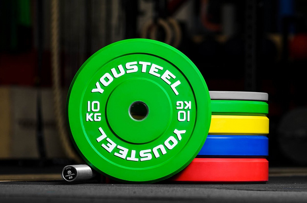 Диск 10кг, каучуковый, тренировочный, зеленый YouSteel 981_650