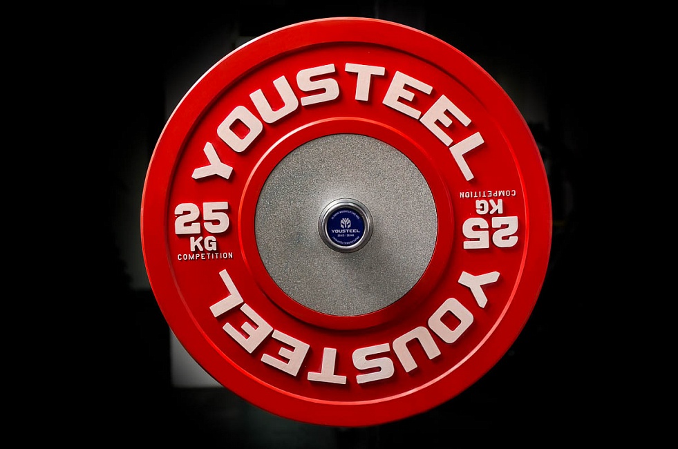 Диск 25кг каучуковый соревновательный YouSteel красный 981_650